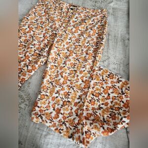 Versona Bell Bottom Flare Corduroy Floral Raw Hem Cotton Spandex Size 14 Modern